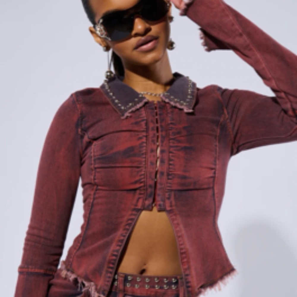 Lovely Edgy Red Distressed Jacket. Love it but fits like a ‘Large.’